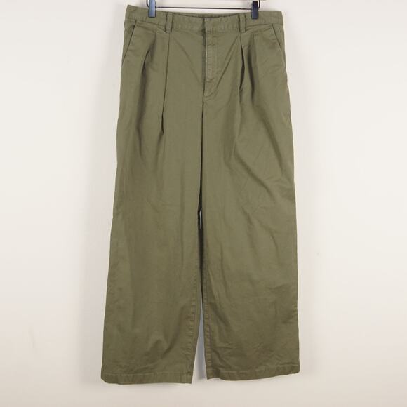Gap High Rise Pleated Twill Army Green Khaki Wide Leg Pants Womens Sz 16 - Picture 1 of 11